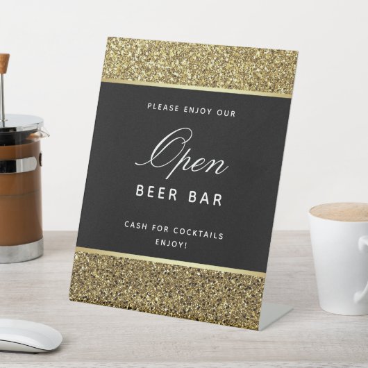 金ゴールド結婚のオープンバー標識 台座サイン (インサイチュ)