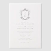 金ゴールド結婚のクレストカスタムウェディングイニシャル ベラム紙招待状 (正面)