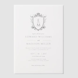 金ゴールド結婚のクレストカスタムウェディングイニシャル ベラム紙招待状