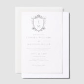 金ゴールド結婚のクレストカスタムウェディングイニシャル ベラム紙招待状 (オフセット)