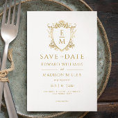 金ゴールド結婚のクレストカスタムウェディングイニシャル 招待状