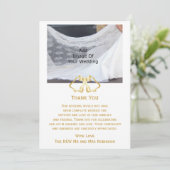 金ゴールド結婚のサンキューカードベルとリボン サンキューカード (スタンド正面)