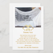 金ゴールド結婚のサンキューカードベルとリボン サンキューカード (正面/裏面)