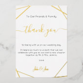 金ゴールド結婚のジオメ感謝していトリユー表カード 箔招待状 (正面)