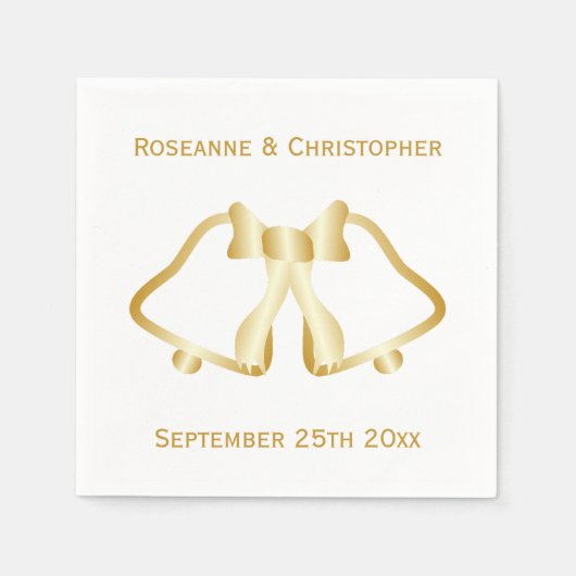 金ゴールド結婚のナプキンズベルとリボン スタンダードカクテルナプキン (正面)