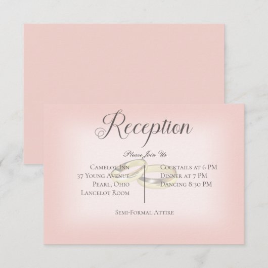 金ゴールド結婚のブルーウェディングレセプションでのリングや輪 エンクロージャーカード (正面/裏面)