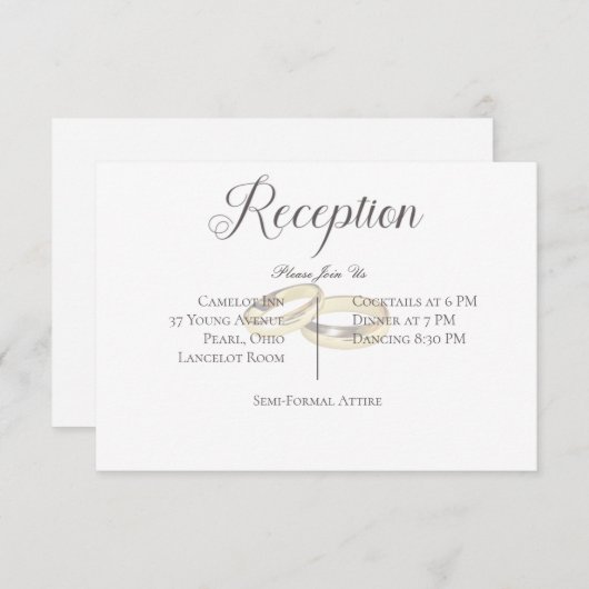 金ゴールド結婚のホワイトウェディングレセプションでのリングや輪 エンクロージャーカード (正面/裏面)