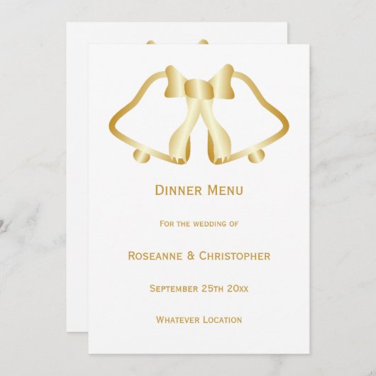 金ゴールド結婚のメニューベルとリボン メニュー (正面/裏面)