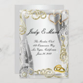 金ゴールド結婚のリングや輪とハートのメ結婚ニュー・カード メニュー (正面/裏面)