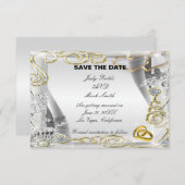 金ゴールド結婚のリングや輪とハートは日付カードを保存 招待状 (正面/裏面)