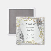 金ゴールド結婚のリングや輪とハートは日付マグネットを保存 マグネット (正面/裏面)