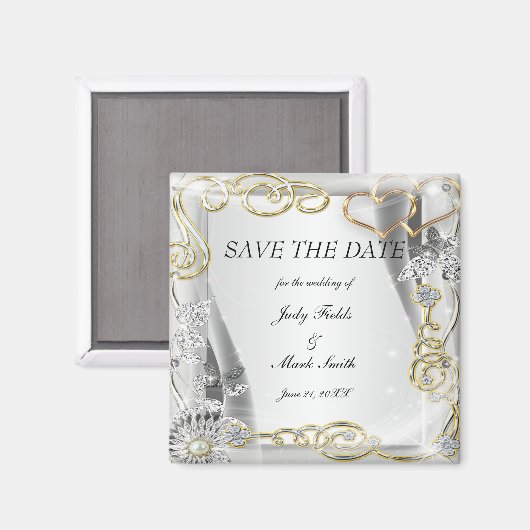 金ゴールド結婚のリングや輪とハートは日付マグネットを保存 マグネット (正面/裏面)