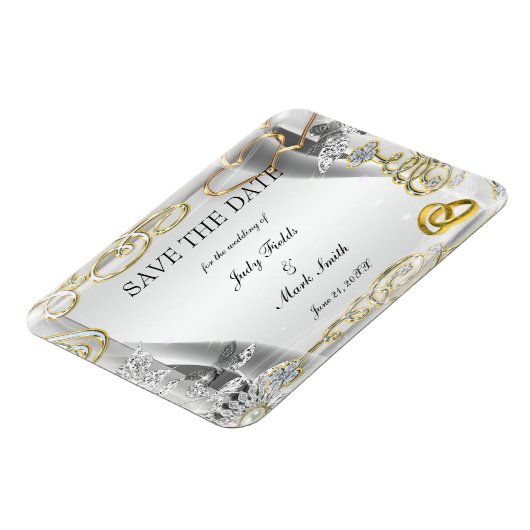 金ゴールド結婚のリングや輪とハートは日付マグネットを保存 マグネット (左側)