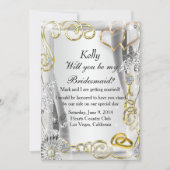 金ゴールド結婚のリングや輪とハートブリデスメイドカード 招待状 (正面)