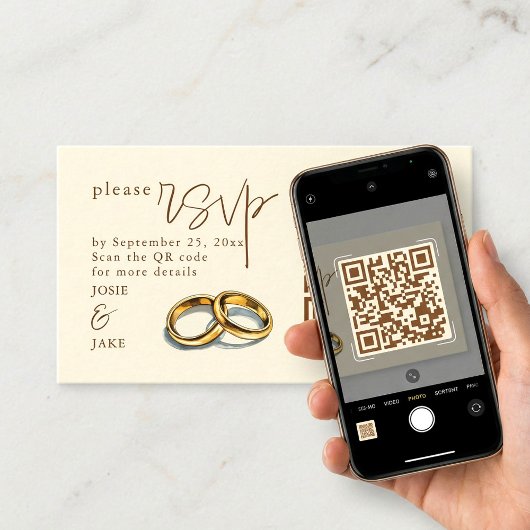 金ゴールド結婚のリングや輪イラストレーションRSVP QRコード エンクロージャーカード