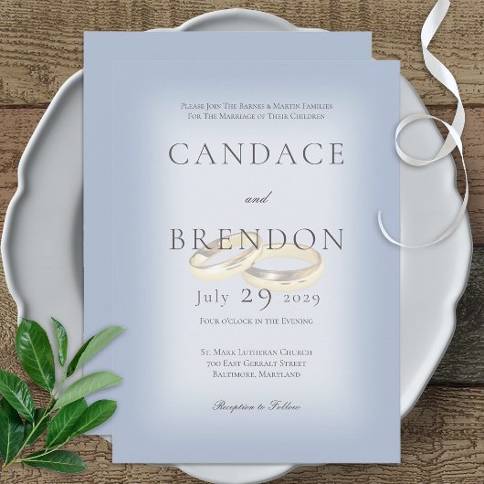 金ゴールド結婚のリングや輪オンブルー結婚式招待状 招待状