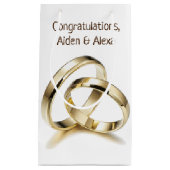 金ゴールド結婚のリングや輪オンホワイト スモールペーパーバッグ (正面)