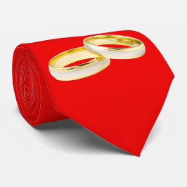 金ゴールド結婚のリングや輪オン赤 ネクタイ