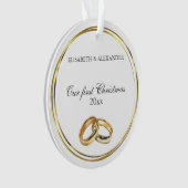 金ゴールド結婚のリングや輪カスタマイズの初めてのクリスマス オーナメント (正面)