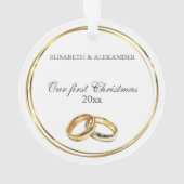 金ゴールド結婚のリングや輪カスタマイズの初めてのクリスマス オーナメント (裏面)