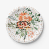 金ゴールド結婚のリングや輪パターン(オレンジ色のバラ) ペーパープレート (正面)