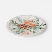 金ゴールド結婚のリングや輪パターン(オレンジ色のバラ) ペーパープレート (アングル)