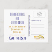 金ゴールド結婚のリングや輪青はがきを保存する 案内ポストカード (裏面)