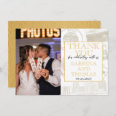 金ゴールド結婚の写真ありがとう サンキューカード (正面/裏面)