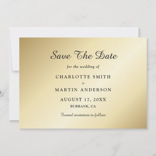 金ゴールド結婚の写真が日付カードを保存 セーブザデート (裏面)