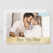 金ゴールド結婚の写真が日付カードを保存 セーブザデート (正面)