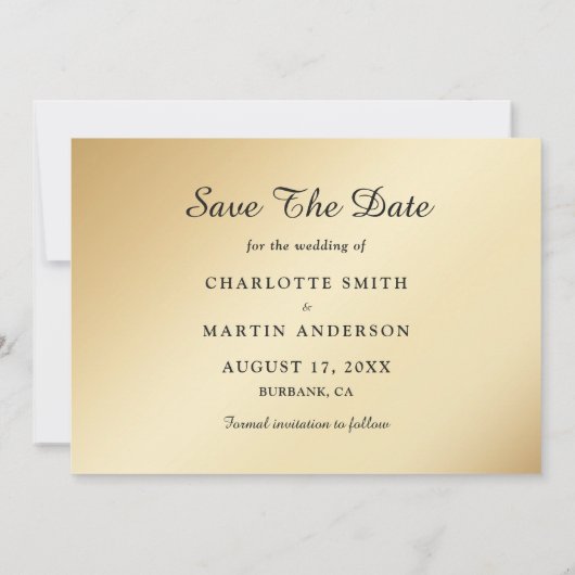 金ゴールド結婚の写真が日付カードを保存 セーブザデート (裏面)