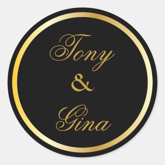 金ゴールド結婚の名前ブラックラウンドスティッカー ラウンドシール (正面)