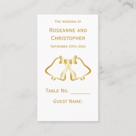 金ゴールド結婚の場所設定カードベルリボン プレイスカード (正面)