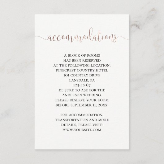 金ゴールド結婚の宿泊施設シンプルモダン詳細 エンクロージャーカード (正面)