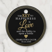 金ゴールド結婚の幸せに対する鍵は愛オープンボトル フェイバータグ (裏面)