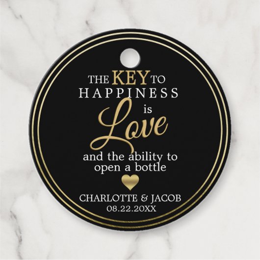 金ゴールド結婚の幸せに対する鍵は愛オープンボトル フェイバータグ (正面)