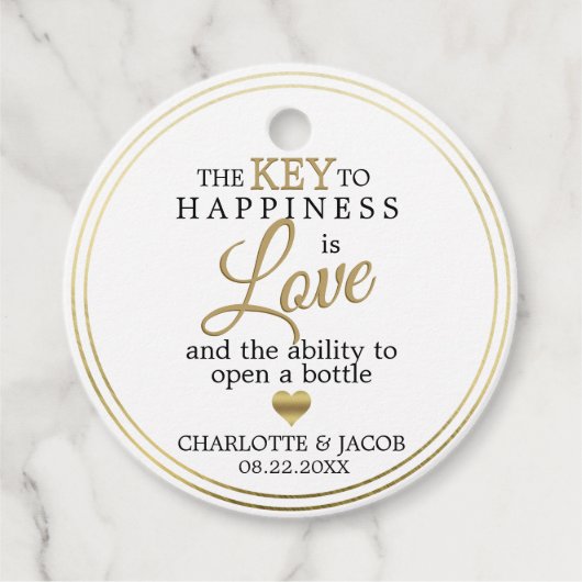 金ゴールド結婚の幸せに対する鍵は愛オープンボトル フェイバータグ (正面)