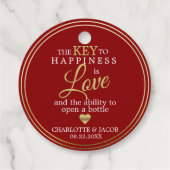 金ゴールド結婚の幸せに対する鍵は愛オープンボトル フェイバータグ (裏面)