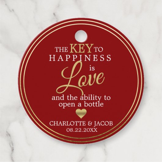 金ゴールド結婚の幸せに対する鍵は愛オープンボトル フェイバータグ (正面)