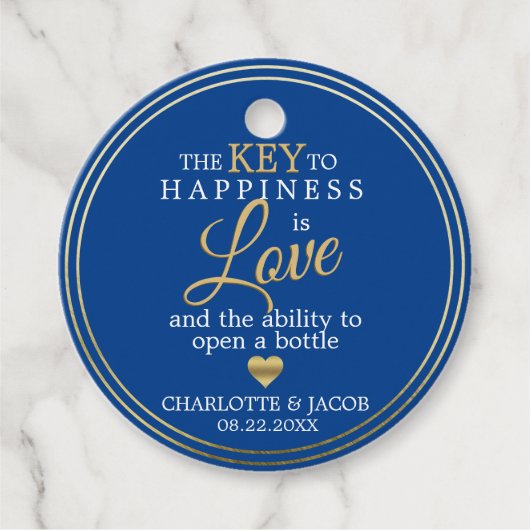 金ゴールド結婚の幸せに対する鍵は愛オープンボトル フェイバータグ (正面)