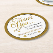 金ゴールド結婚の感謝のお願い名パーソナライズされた前 ラウンドペーパーコースター (アングル)