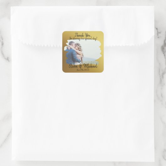 金ゴールド結婚の感謝状 スクエアシール (バッグ)