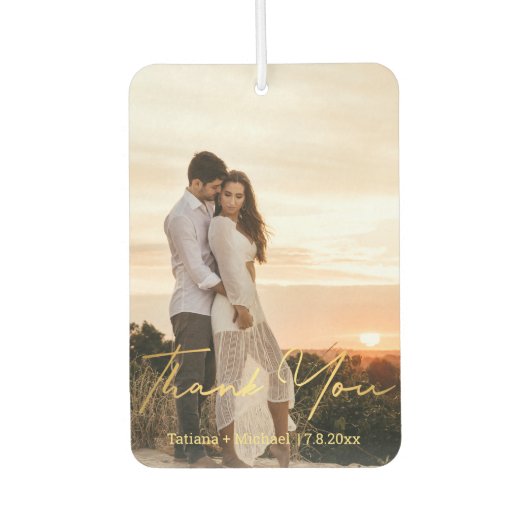 金ゴールド結婚の手書き感謝してい写真 カーエアーフレッシュナー (正面)