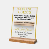 金ゴールド結婚の木製版名 アクリルサイン (傾斜)