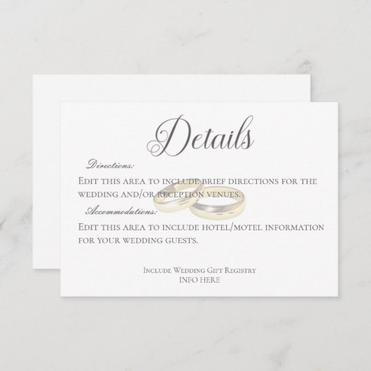 金ゴールド結婚の白の詳細上の結婚リングや輪 エンクロージャーカード (正面/裏面)
