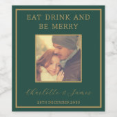 金ゴールド結婚の脚本の新郎新婦の写真 |緑 ワインラベル (シングルラベル)