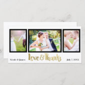 金ゴールド結婚の3枚の写真の愛と感謝していありがとう サンキューカード (正面/裏面)