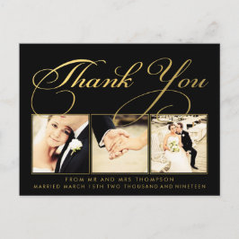 金ゴールド結婚のThank You Scriptタイポグラフィ写真 ポストカード
