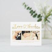 金ゴールド結婚のThank You Scriptタイポグラフィ写真 ポストカード (スタンド正面)