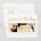 金ゴールド結婚のThank You Scriptタイポグラフィ写真 ポストカード (正面/裏面)